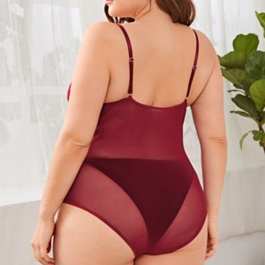 Floral Lace Scallop Trim Harness Teddy Bodysuit για νυχτερινό φόρεμα