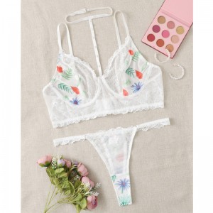 Floral Print Lace Harness Εσώρουχα σετ με λουρί