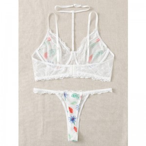 Floral Print Lace Harness Εσώρουχα σετ με λουρί