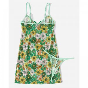 Άνοιξη floral print cami tie bow front slip με σέξι αντίθετο λουρί
