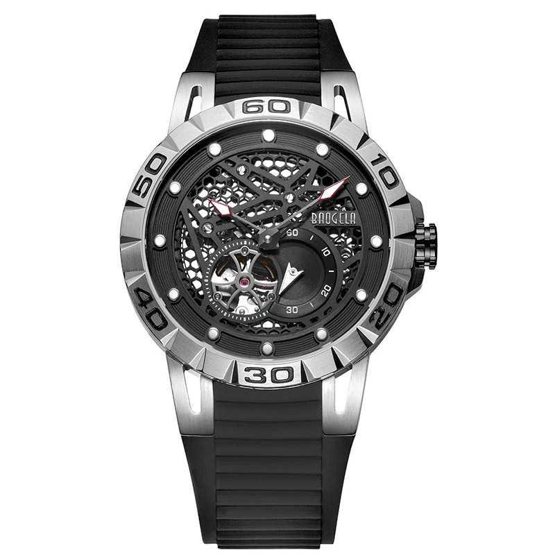 Baogela New Top Brand Luxury Men 'S Watches Skeleton Automatic Mechanical Watch For Men Waterproof Wristwatch 6772 Black
