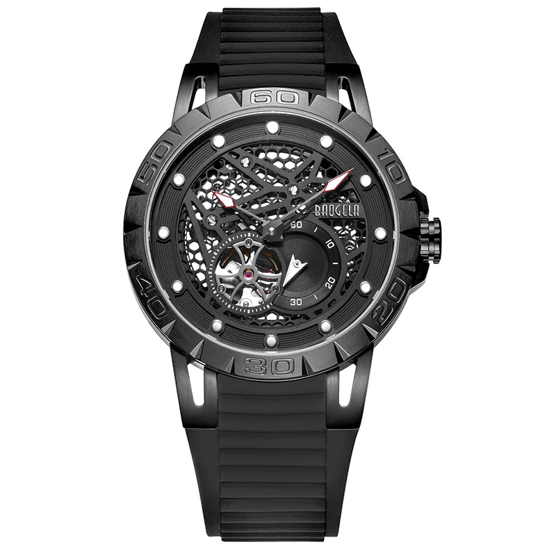 Baogela New Top Brand Luxury Men 'S Watches Skeleton Automatic Mechanical Watch For Men Waterproof Wristwatch 6772 Black