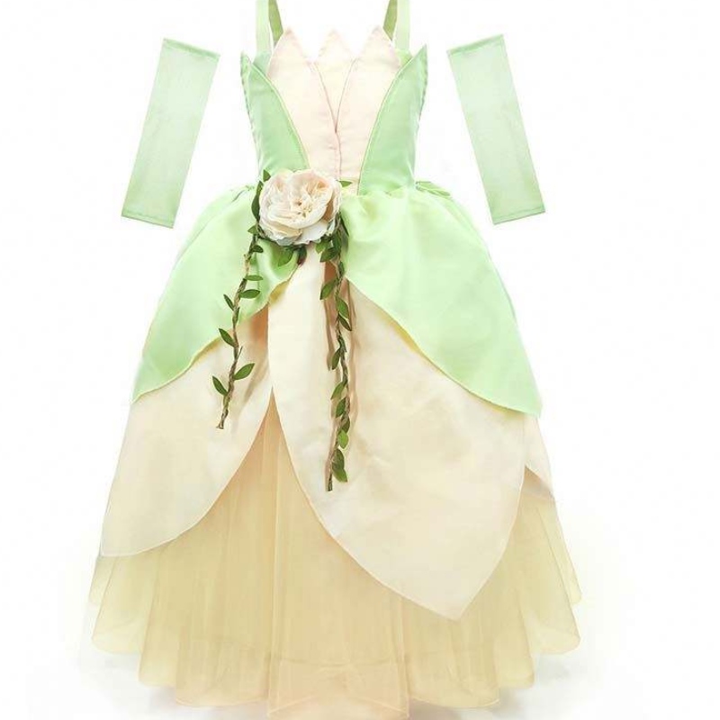 Παιδικό πάρτι γενεθλίων Απόκριες φανταχτερά φόρεμα με μπάλα φόρεμα μέχρι τα κορίτσια Frog Princess Tiana κοστούμι HCTB-006