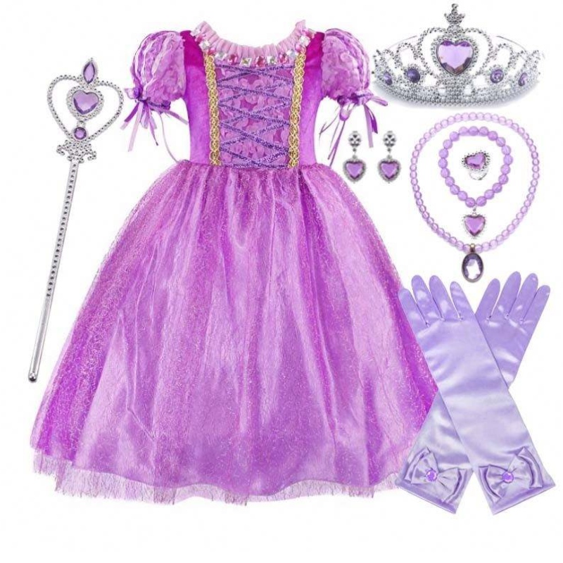 Gadgets 2022 Little Girls Purple Color Rapunzel Princess Dress με αξεσουάρ HCRS-006