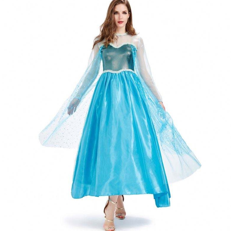 Novedades 2022 Απόκριες Cosplay Fancy Party Dress Up Blue Long Elsa Κοστούμι ενηλίκων HCGD-054