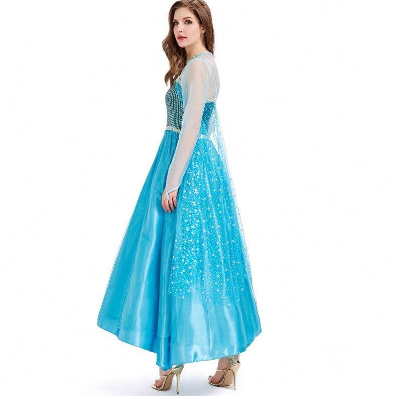 Novedades 2022 Απόκριες Cosplay Fancy Party Dress Up Blue Long Elsa Κοστούμι ενηλίκων HCGD-054
