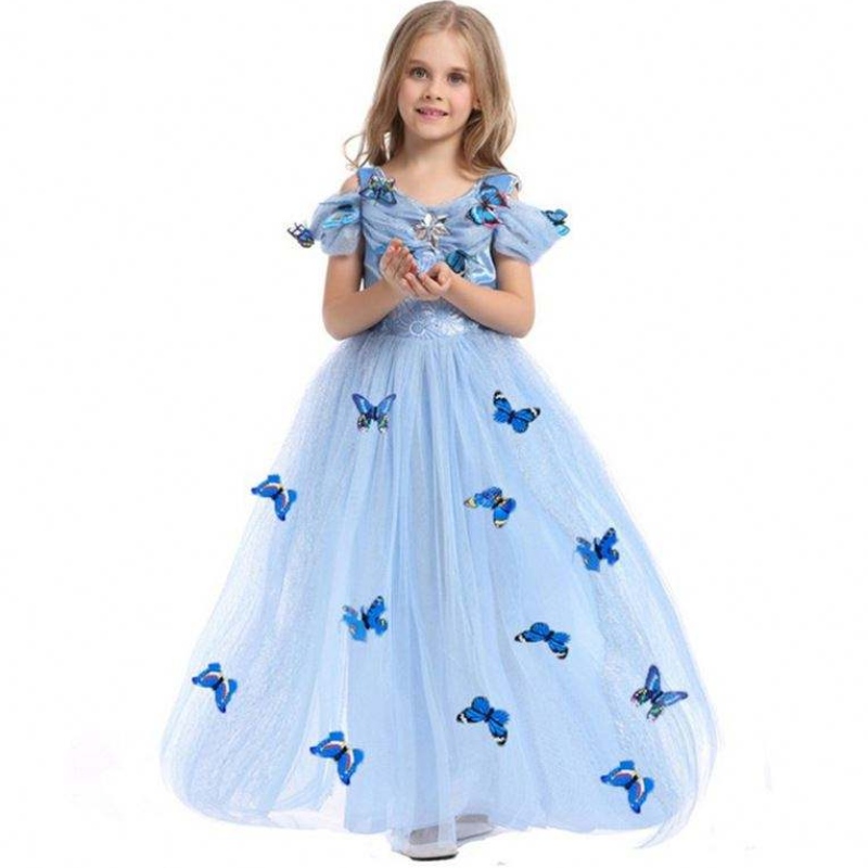 Χονδρική Aurora Princess Dress Sleeping Beauty Costume Girls Dress με πεταλούδα για παιδιά κοντά μανίκια δαντελωτή φόρεμα δαντέλας