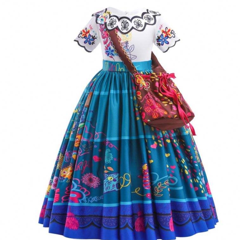 2022 Hot Sale Girls Encanto Movie Dress Up Mirabel Costume Baby Kids Summer Long Dress με τσάντα