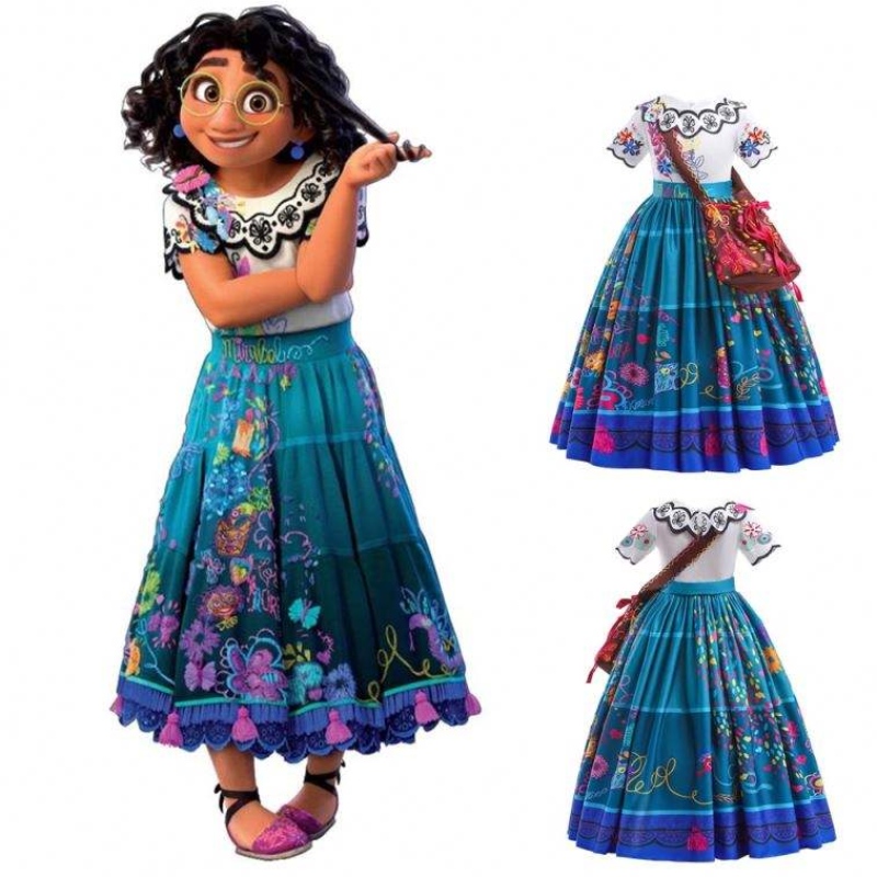 2022 Hot Sale Girls Encanto Movie Dress Up Mirabel Costume Baby Kids Summer Long Dress με τσάντα