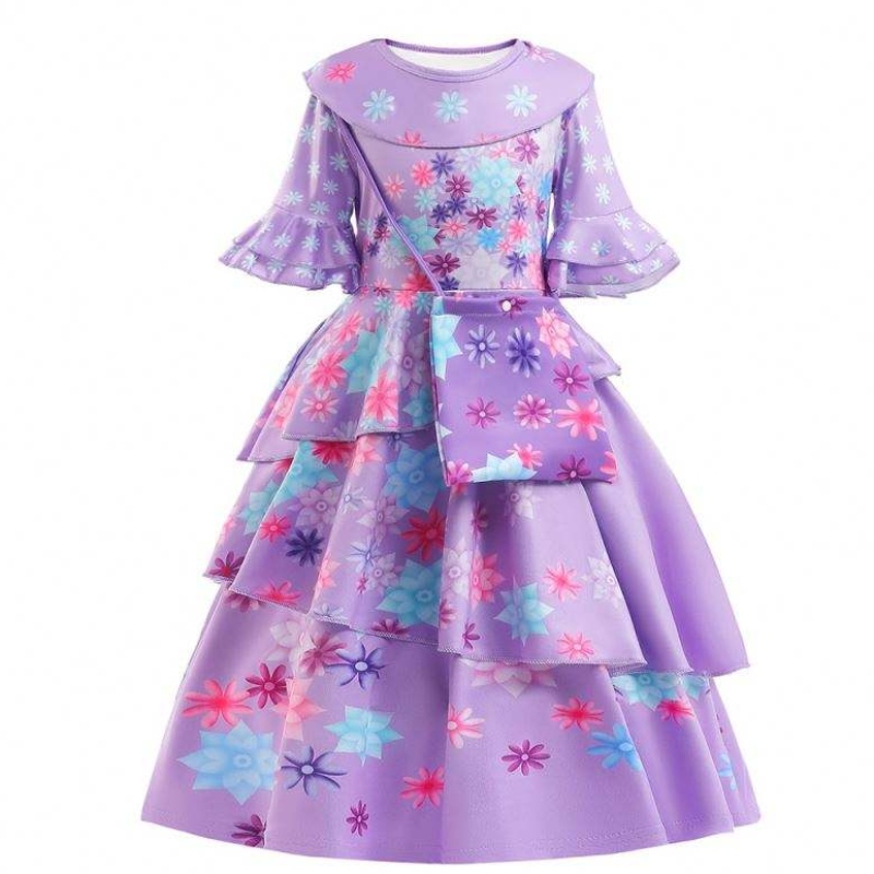 2022 νέα μόδα παιδιά encanto κοστούμι Isabella cosplay λουλούδι τυπωμένο καθημερινό φόρεμα φθοράς για κορίτσι με τσάντα