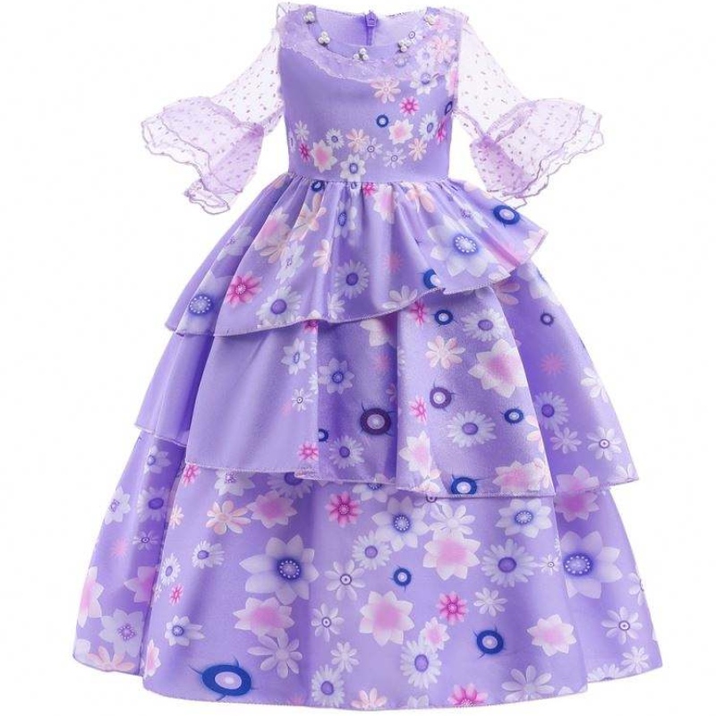 Hot Sale Kids Encanto Movie Costume Isabella Cosplay Purple Floral Girls Silk Maxi Long Dress