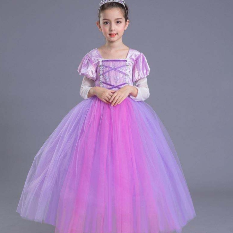 Χονδρικό υψηλής ποιότητας παιδιά Μωβ Rapunzel Long Puffy Sofia Princess Dress για κορίτσια SMR020