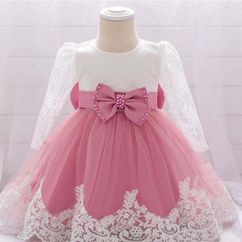 Baige Flower Girl Party Φορέστε Western Baptism Φόρεμα δαντέλας νεογέννητο φορέματα βάπτισης μωρού