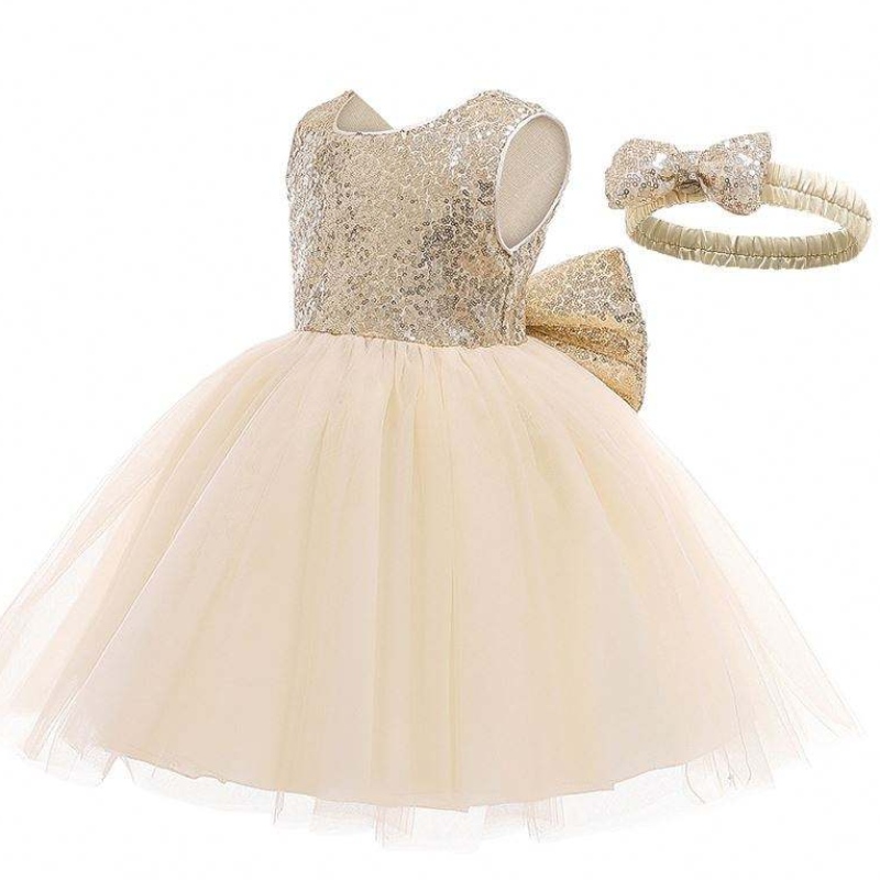 Baby frock sequined τόξο σχεδιασμό κορίτσι μόδα φόρεμα γαμήλια πάρτι πάρτι παιδικό κορίτσι φορέματα
