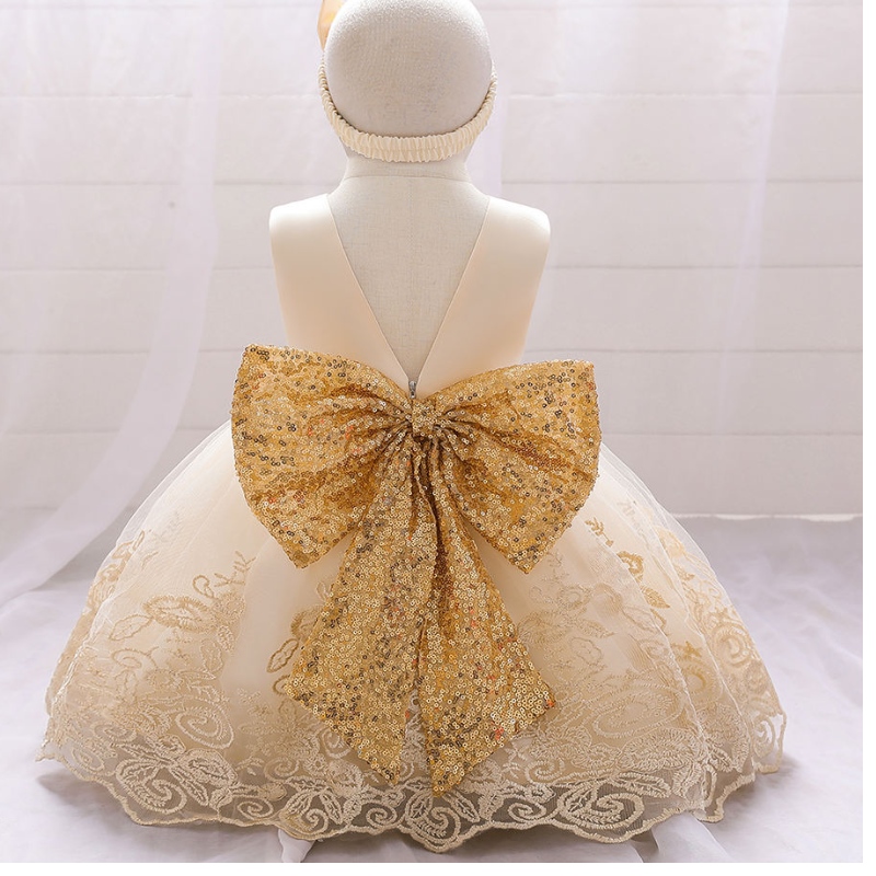 Baige χονδρική λουλούδι κορίτσι φόρεμα πάρτι γάμο γενέθλια παιδιά ρούχα κομψό κοριτσάκι φόρεμα αμάνικο frock