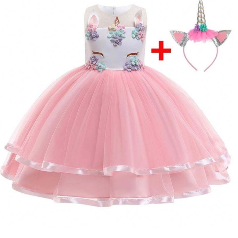 2021 Νέο φόρεμα πάρτι λουλουδιών Unicorn 5 Χρώμα διαθέσιμα παιδιά κορίτσια πάρτι φόρεμα DJS002