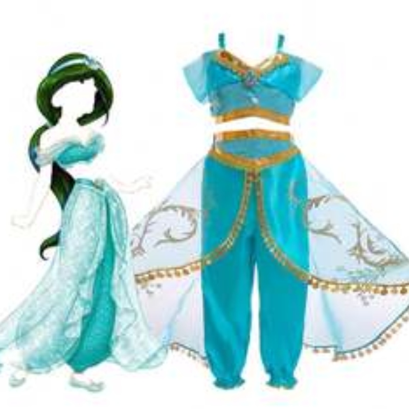 Baige Aladdin Cosplay Princess Jasmine Κοστούμια Κορίτσια Κορίτσια και Παντελόνια Ρούχα σετ με περούκες BX1625