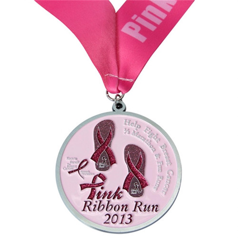 Ροζ εκτύπωση μετάλλια για τις γυναίκες έθιμο μετάλλιο αθλητικό μαραθώνιο μετάλλιο με κορδέλα