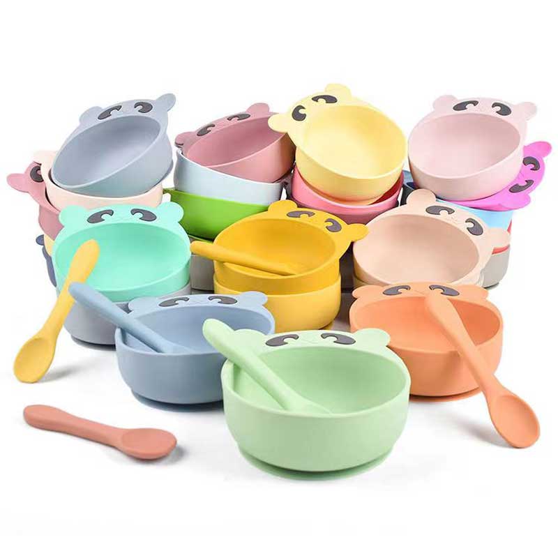 Μωρό σίτιση σετ σιλικόνης κουτάλι κουτάλι για παιδικά παιδιά χαριτωμένο ζώο πυριτίου μπολ σετ αρκούδας τροφίμων τροφίμων πιάτο για παιδιά προμήθειες