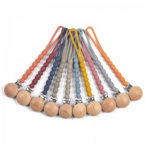 Χειροποίητο ξύλινο BPA δωρεάν σιλικόνη σφαιρίδια αλυσίδα αλυσίδας αλυσίδας μωρού πιπλής