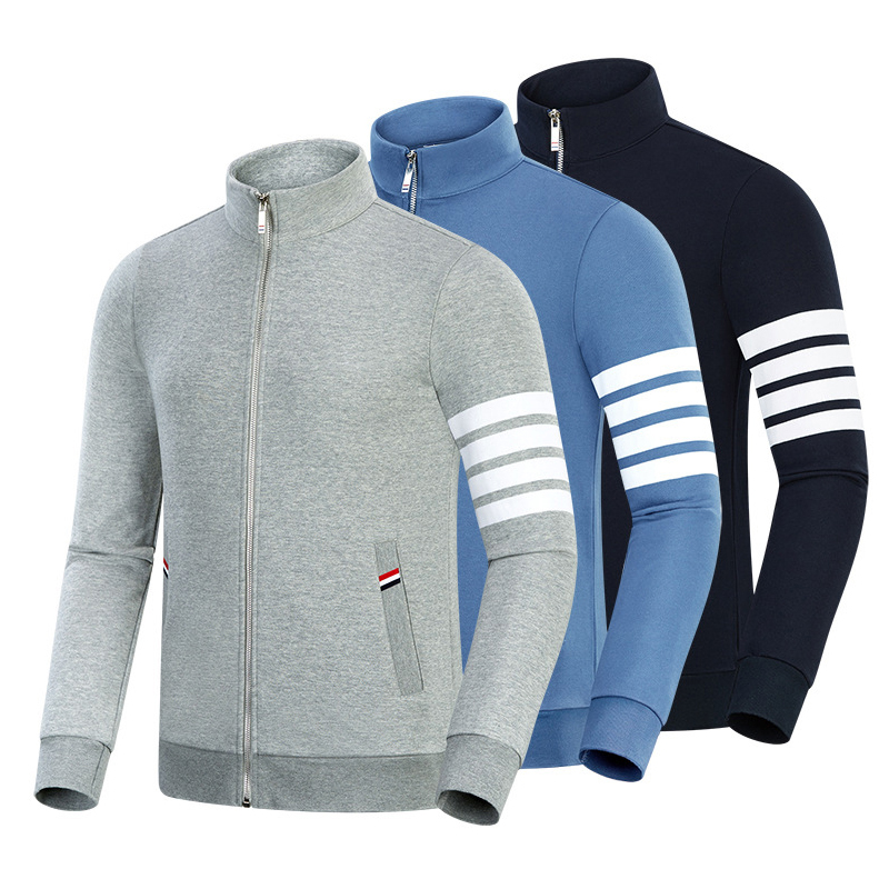 Άνοιξη και φθινοπωρινό νέο τετράγωνο βαμβακερό μόδα casual small stand collar men \\\\ \'s και τα φερμουάρ του φερμουάρ με φερμουάρ με φερμουάρ.