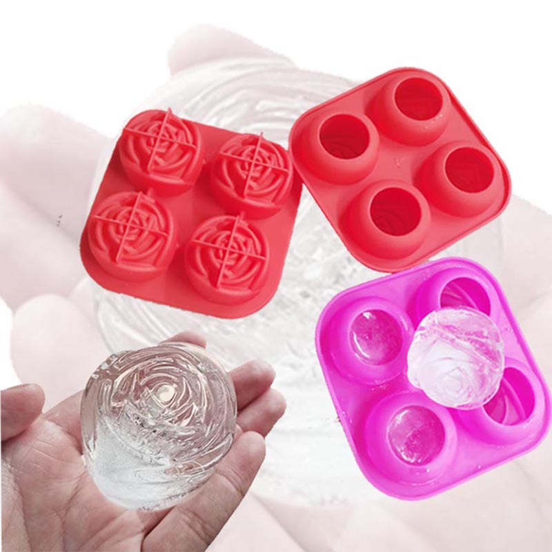 Σιλικόνη 3D Rose Ice Mold Μεγάλο δίσκο πάγου, κάνει 4 χαριτωμένο πάγο σε σχήμα λουλουδιού, σιλικόνη καουτσούκ διασκέδαση μεγάλος κατασκε...