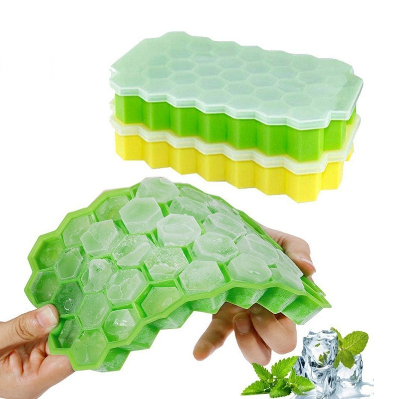 Honeycomb Ice Cube δίσκο, 37 πλέγμα τροφίμων βαθμού σιλικόνη πάγο MALOD MALOD με καπάκια εύκολα αφαιρούμενο μούχλα πάγου μούχλα για παγωτό πάρτ...