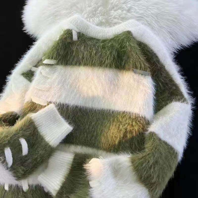 Φθινόπωρο και χειμώνα κορεατική έκδοση χαλαρή έγχρωμη ριγέ sable πουλόβερ