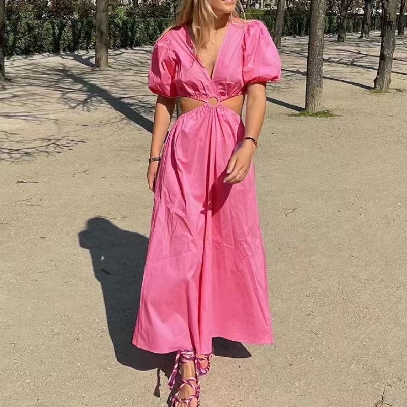 Σέξι φόρεμα μικρού μανικιού V-Neck Lantern