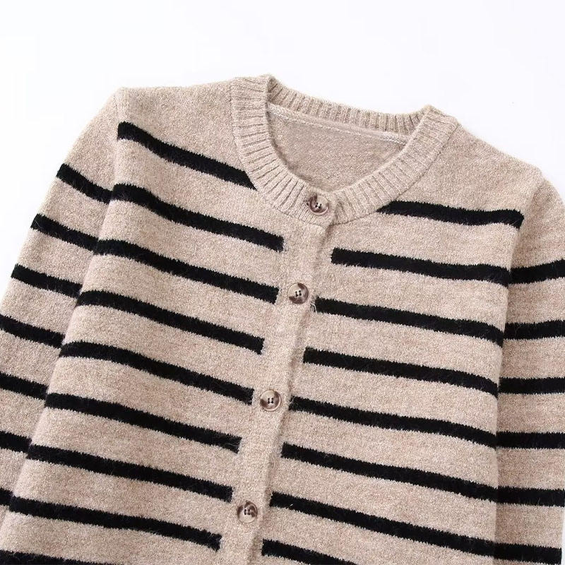 Φθινόπωρο νέο μόδα ριγέ πλεκτό πουλόβερ ζακέτα vintage μακρύ μανίκι κουμπί επάνω θηλυκά πουλόβερ