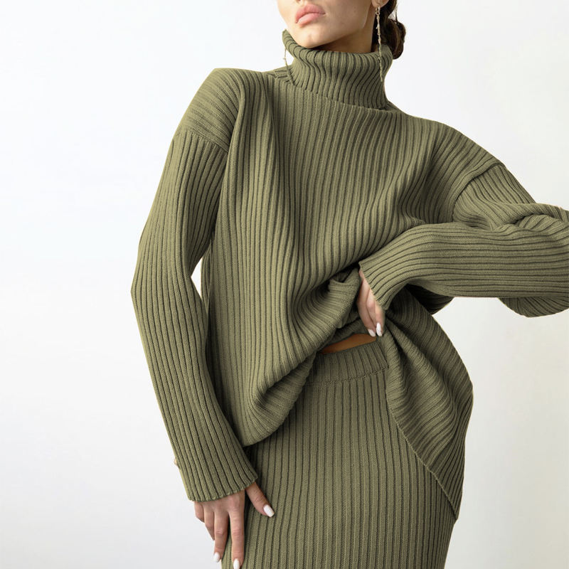 Χειμερινό New Fashion Custom Custom Γυναίκες \\\\ Warm Turtleneck Pullover Πλεκτό Midi Sear Suirt 2 Piece Suit Women \\\\