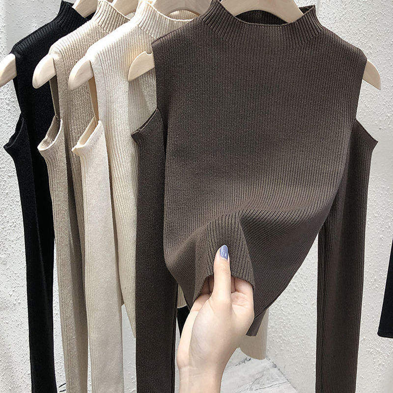 2023 Νέες γυναίκες μόδας Χειμερινό πουλόβερ Κορεατικό στερεό χρώμα εκτός ώμου