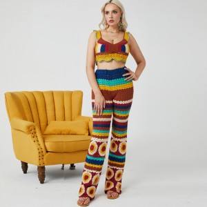 Βαθιά V-Neck Χειροποίητο βελονάκι σέξι γυναίκες πουλόβερ καλλιέργεια κορυφής πλεκτά ρούχα