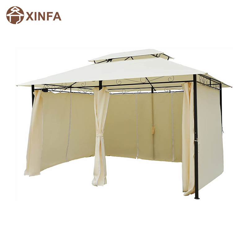 10 \\\\ \'x 13 \\\\\' Outdoor Soft Top Gazebo Pergola με κουρτίνες, κιόσκι 2 επιπέδων χαλύβδινων για αίθριο, κρέμα λευκού