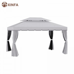 10 \\\\ \'x 13 \\\\\' Patio Gazebo Double Roof Outdoor Gazebo Canopy Shelter με δίχτυ&κουρτίνες, γκρι