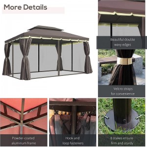 10 \\\\ \'x 13 \\\\\' Patio Gazebo Double Roof Outdoor Gazebo Canopy Shelter με Curtains, Coffe