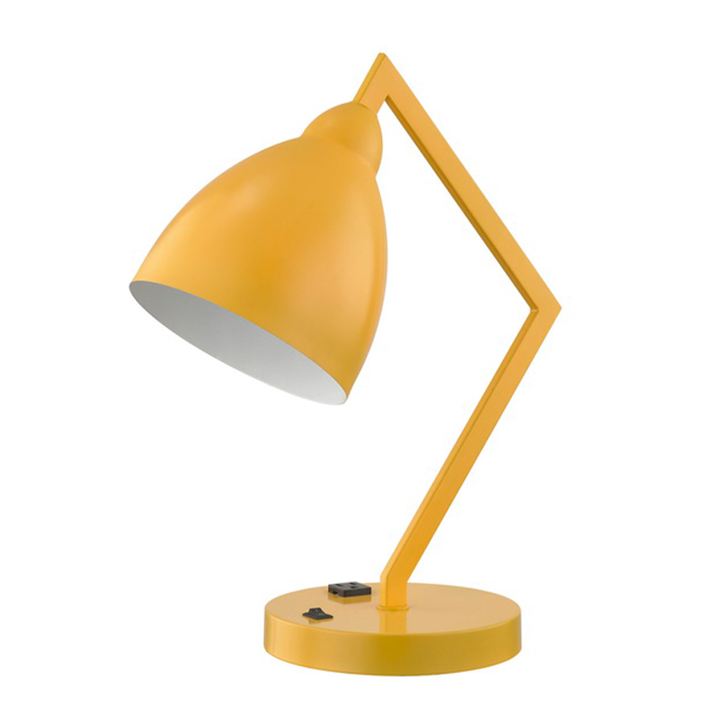 Λάμπα γραφείου με σταθερό μεταλλικό βραχίονα και κεφαλή με ενσωματωμένη πρίζα και διακόπτη/off στη βάση για ξενώνα