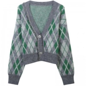 Argyle Jacquard πλεκτό Mohair Cardigan Sweater Women πλεκτά