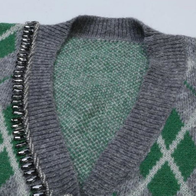 Argyle Jacquard πλεκτό Mohair Cardigan Sweater Women πλεκτά