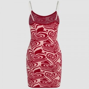 Love Heart Pattern Φόρεμα εκτύπωσης κοντό μανίκι φόρεμα καλοκαιρινό sundress sein sexy knitwear