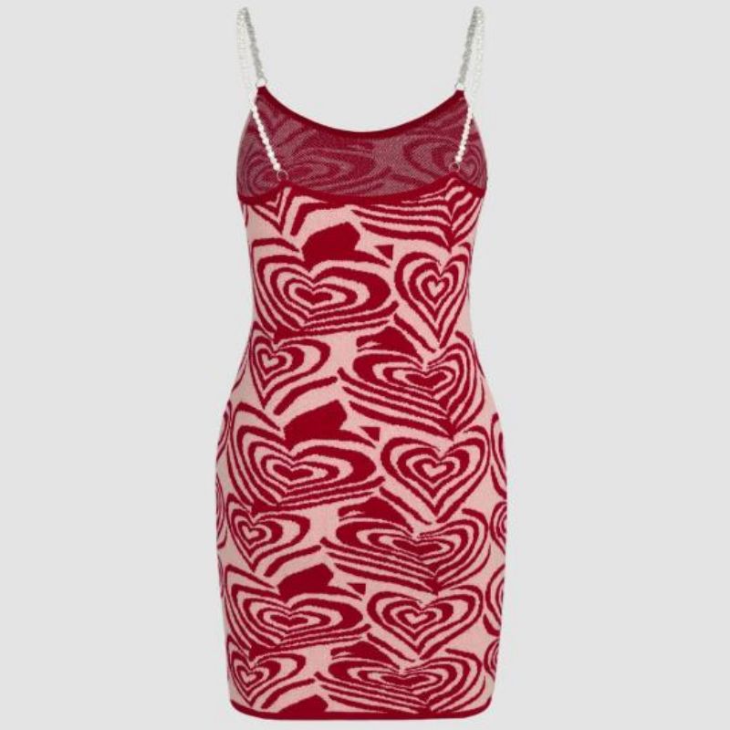 Love Heart Pattern Φόρεμα εκτύπωσης κοντό μανίκι φόρεμα καλοκαιρινό sundress sein sexy knitwear