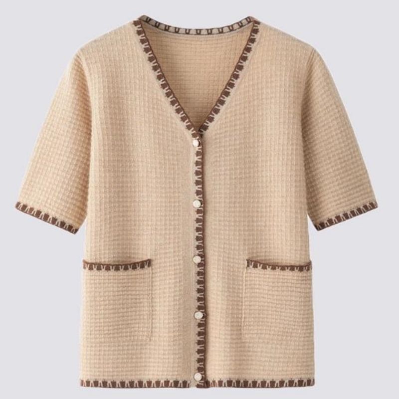 Μόδα καλοκαίρι knit cardigan top vneck shortsleeve πουλόβερ