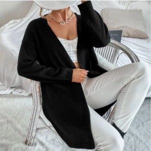 Φθινόπωρο Γυναίκες πουλόβερ παλτό χαλαρό μαύρο καθημερινό πλεκτό ζακέτα