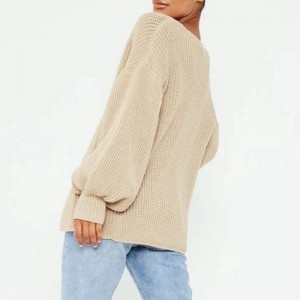 Πλεκτή ζακέτα με μακριά μανίκια μπαλονιών και ανοιχτό μέτωπο