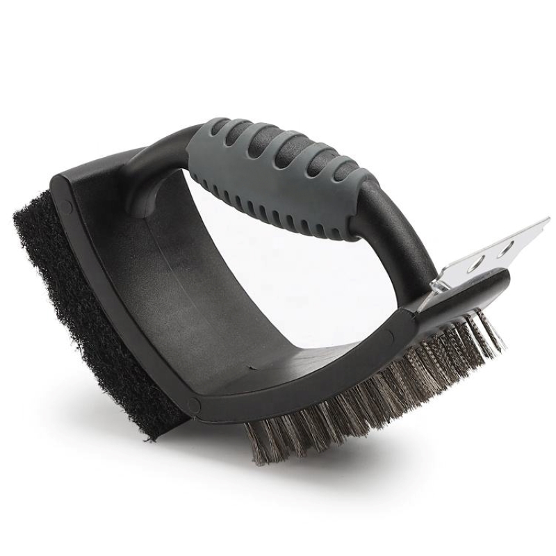 BBQ Brush ανοξείδωτο χάλυβα 3 σε 1 Βούρτσα καθαρισμού σχάρας Dual BBQ Βούρτσα με ξύστρα για BBQ