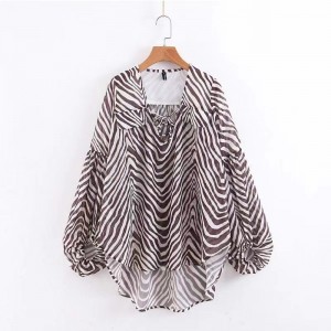 2023 Νέες Γυναίκες μόδας All-Match λεπτό ριγέ περιστροφές τυπωμένο μακρύ μανίκι tie-up πουκάμισο