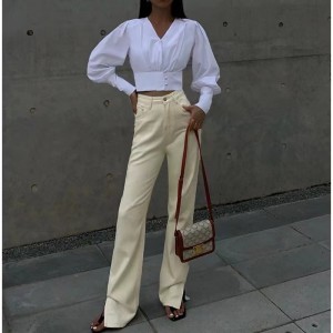 Λευκό πουκάμισο με μακρύ μανίκι Γυναίκα Σχεδιασμός Σχεδιασμός Νέο Λεπτό μανίκι Λεπού