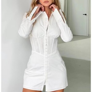 Ευρωπαϊκό και αμερικανικό στυλ μόδας μέση με μακριά μανίκια φόρεμα με κολάρο λευκό πουκάμισο