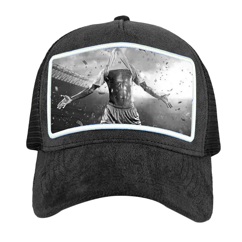 Χονδρική υψηλής ποιότητας πλέγμα έθιμο βελούδο φορτηγό καπάκι 5 πάνελ Custom Applique Patch κέντημα μαύρο βελούδο φορτηγό καπέλο