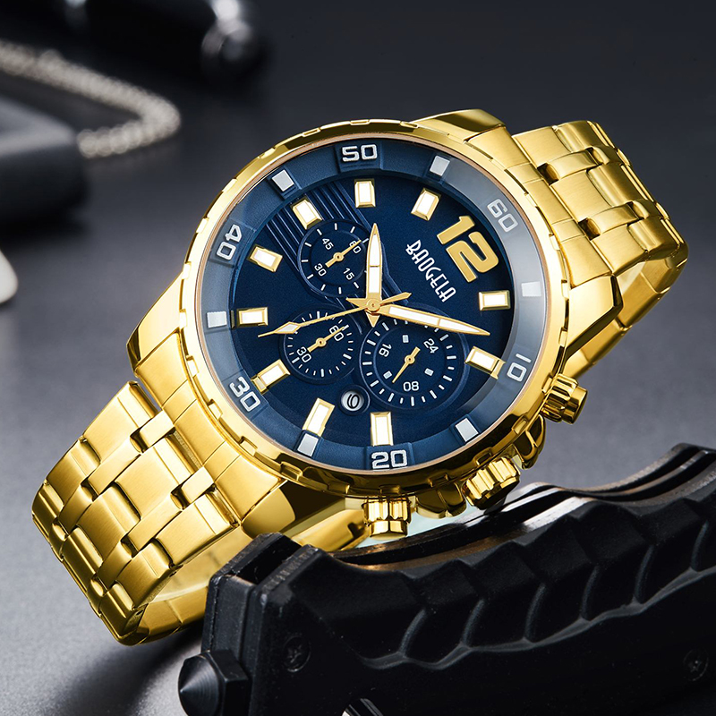 Baogela Quartz Men Gold Watch Top Brand Luxury Army Military Wrist Watch Rock Men Relogio Masculino Business Wristwatch 22700